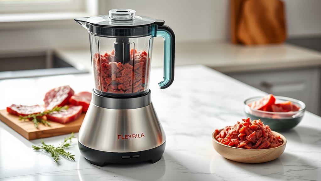 powerful blender grinds meat